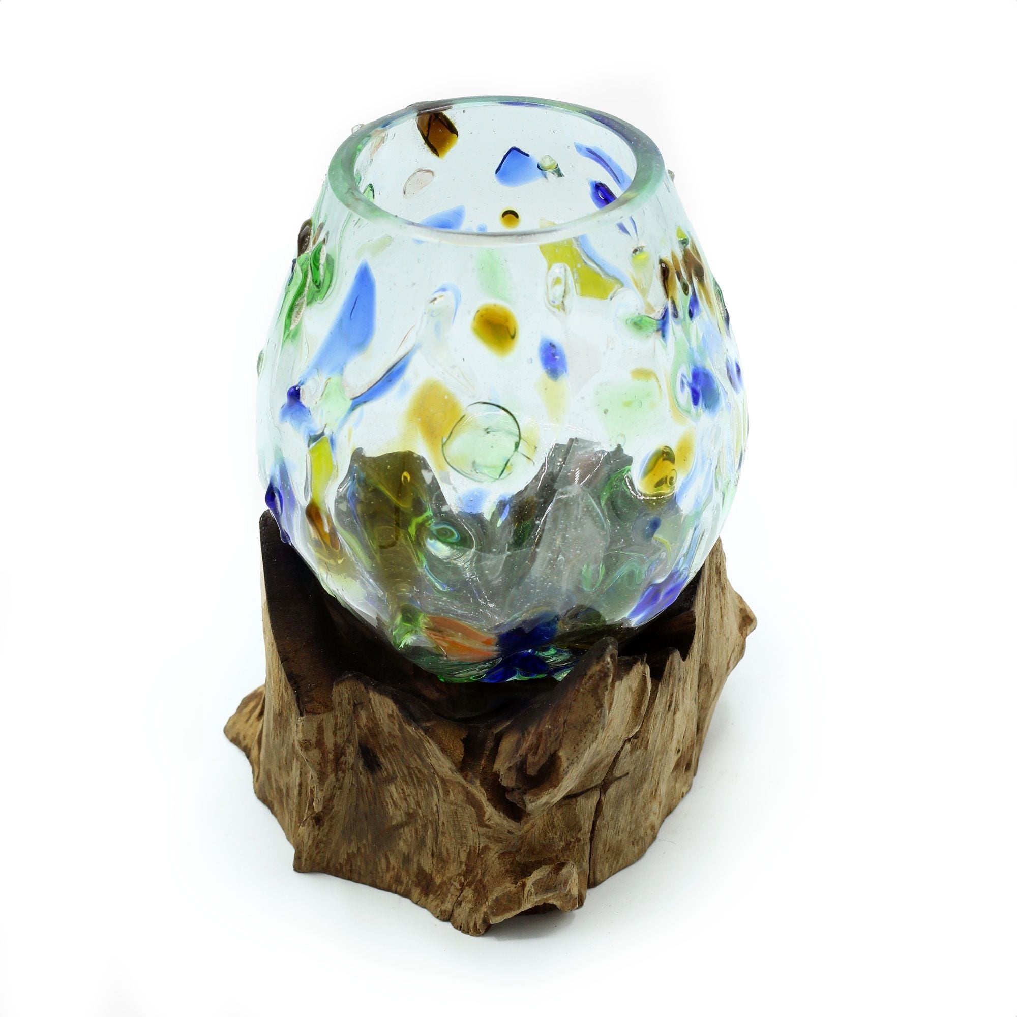 Molten Coloured Glass on Wood Bowl, Medium, view 2
