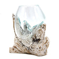 Molten Glass on Whitewash Wood Bowl, Medium (Hand-Blown Recycled Glass)