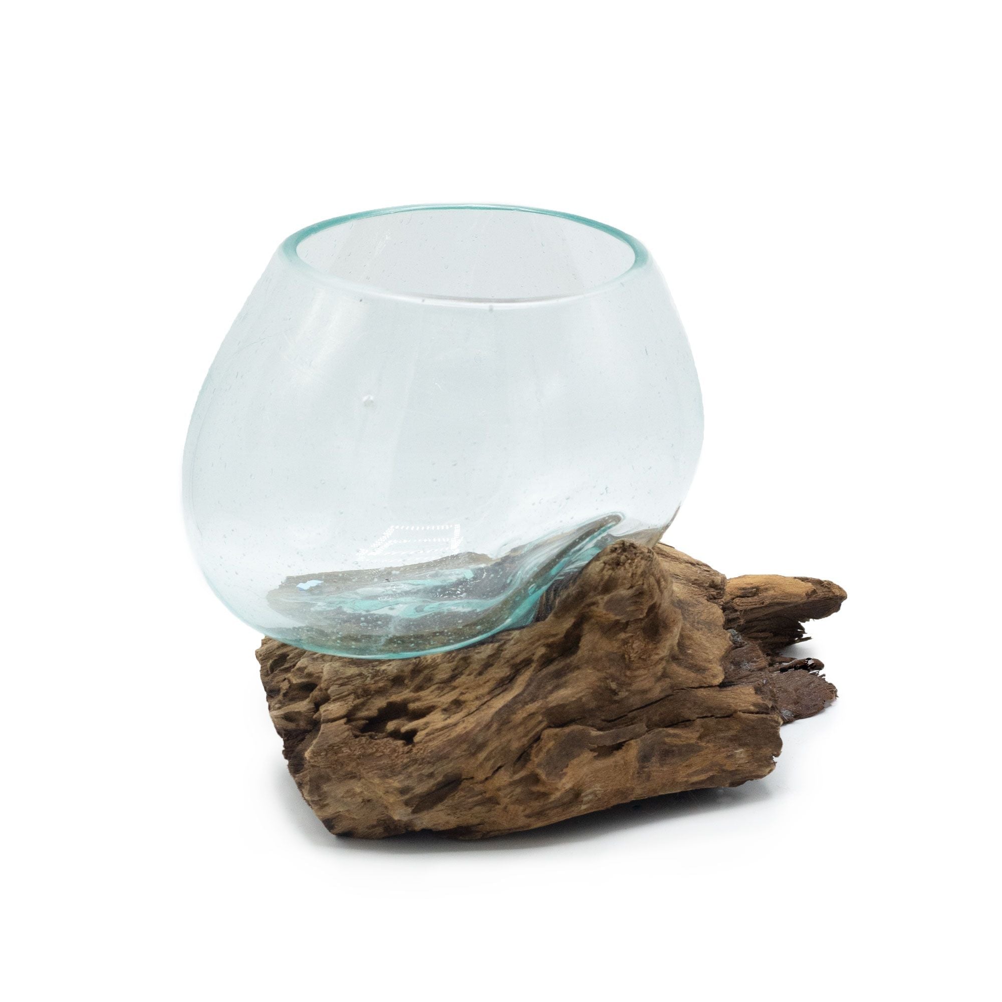 Molten Glass on Wood Bowl, Medium (Hand-Blown Recycled Glass) - Molten Root