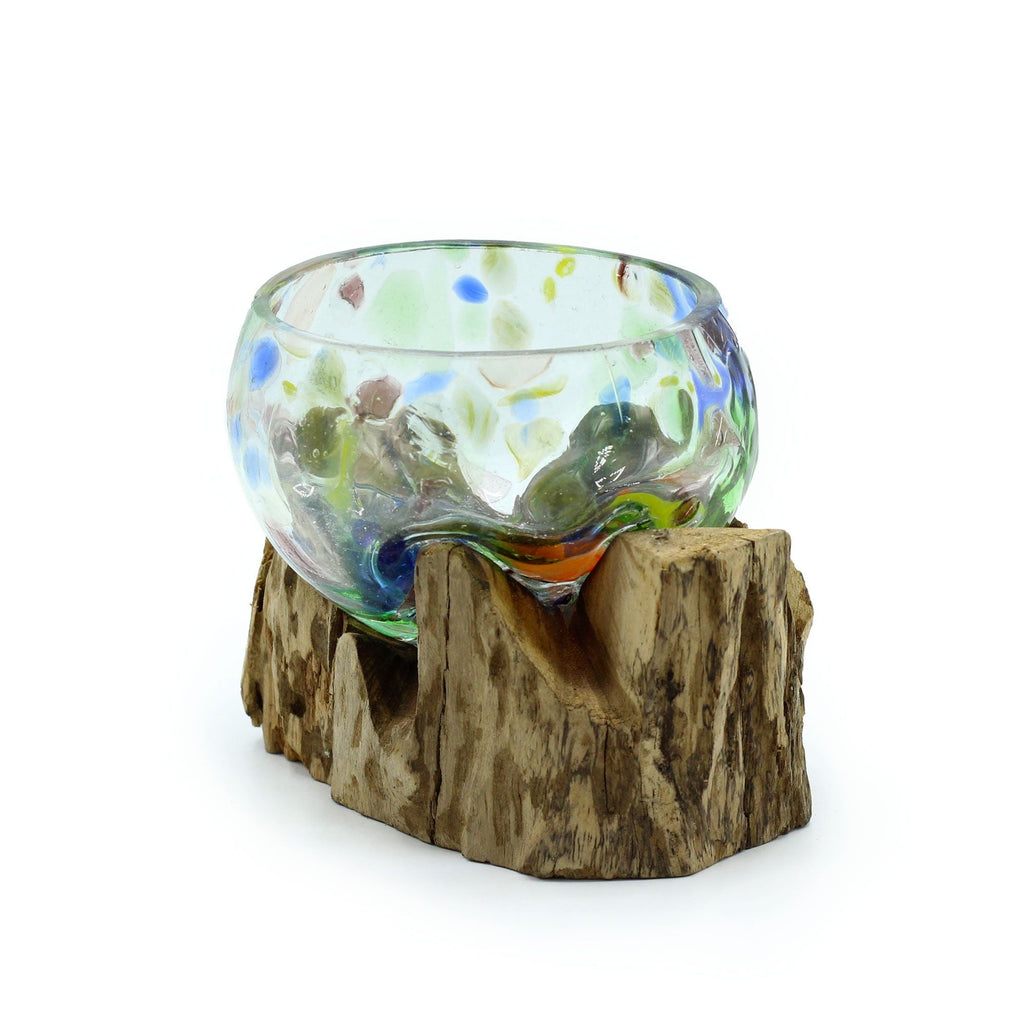 Molten Coloured Glass on Wood Bowl, Small, view 2