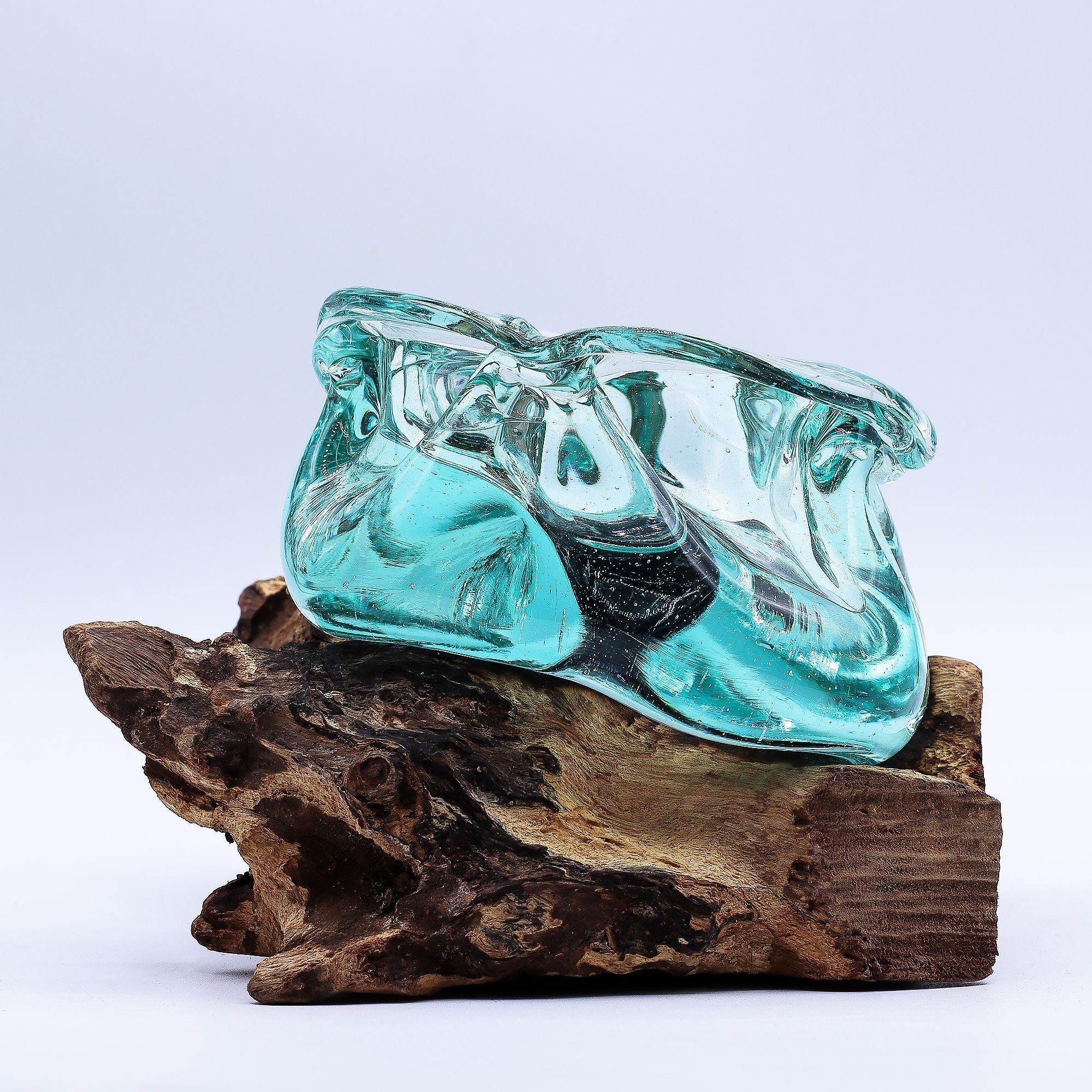 Molten Glass on Wood Candle Holder & Ashtray, 23cm (Recycled Glass) - Molten Root