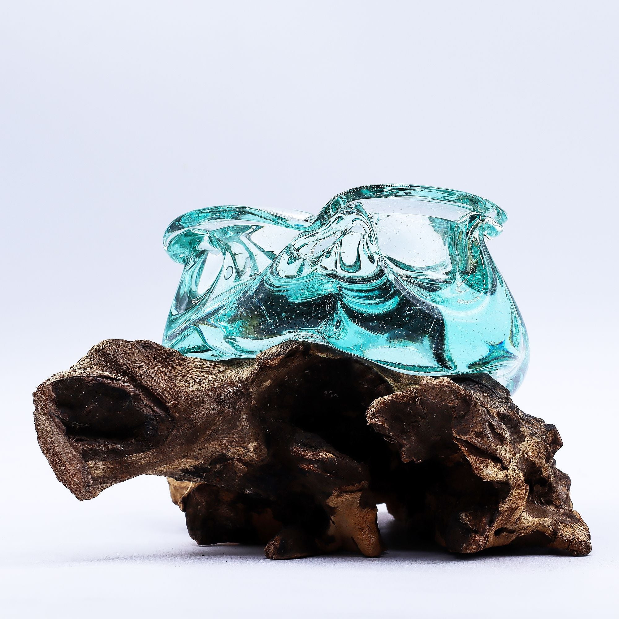 Molten Glass on Wood Candle Holder & Ashtray, 23cm (Recycled Glass) - Molten Root