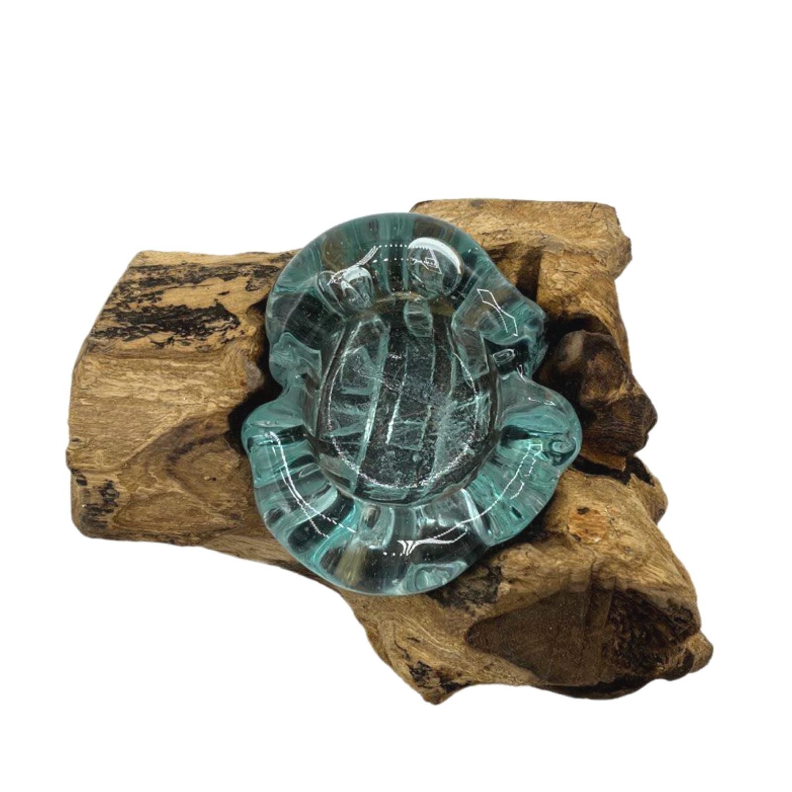 Molten Glass on Wood Candle Holder, Single (Hand-Blown Recycled Glass) - Molten Root