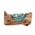 Molten Glass on Wood Candle Holder, Single (Hand-Blown Recycled Glass) - Molten Root