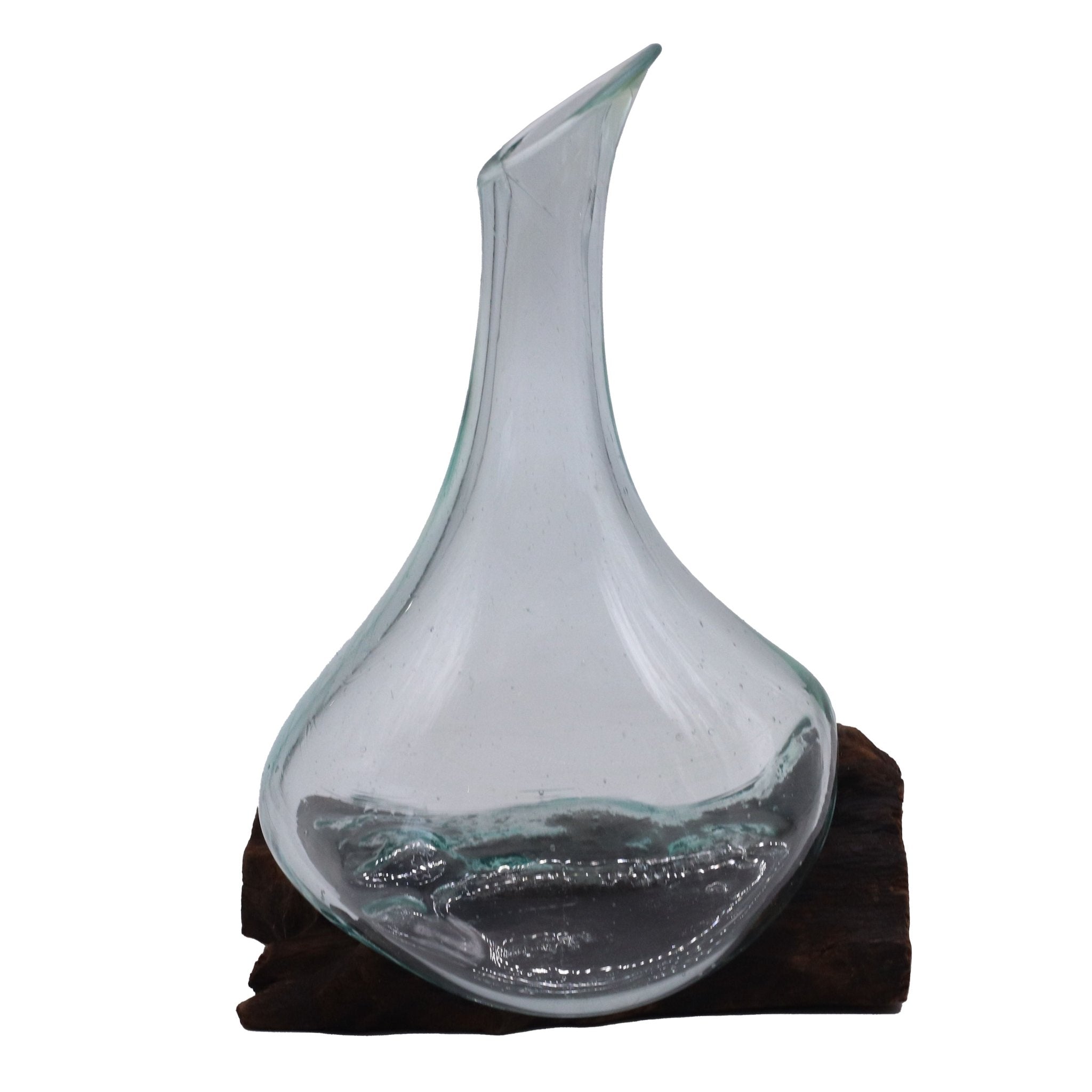 Molten Glass on Wood Decanter, Mini 20cm (Hand-Blown Recycled Glass) - Molten Root