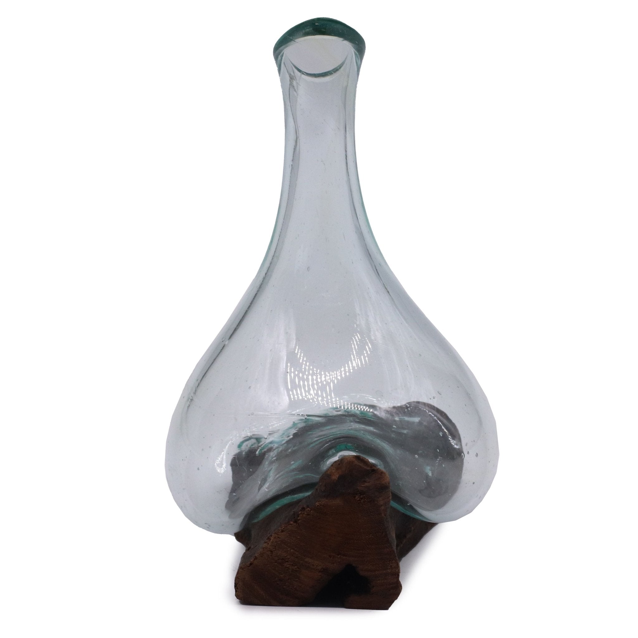 Molten Glass on Wood Decanter, Mini 20cm (Hand-Blown Recycled Glass) - Molten Root