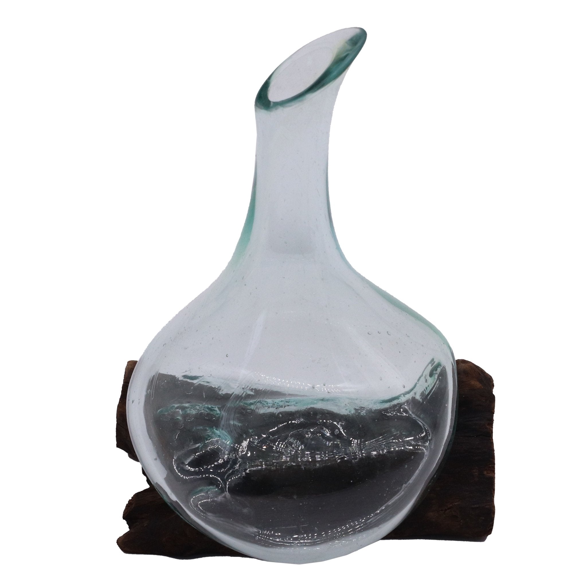 Molten Glass on Wood Decanter, Mini 20cm (Hand-Blown Recycled Glass) - Molten Root