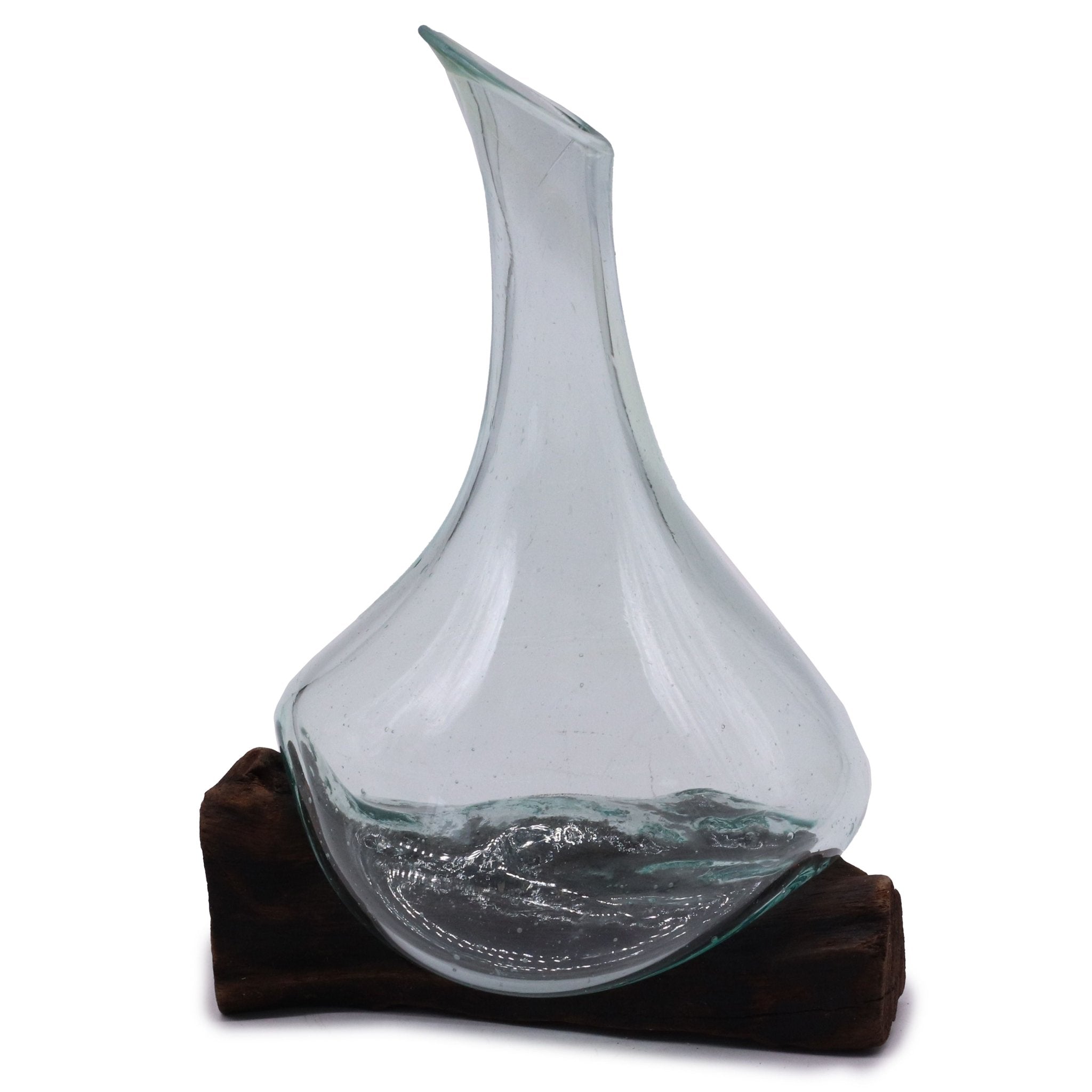 Molten Glass on Wood Decanter, Mini 20cm (Hand-Blown Recycled Glass) - Molten Root