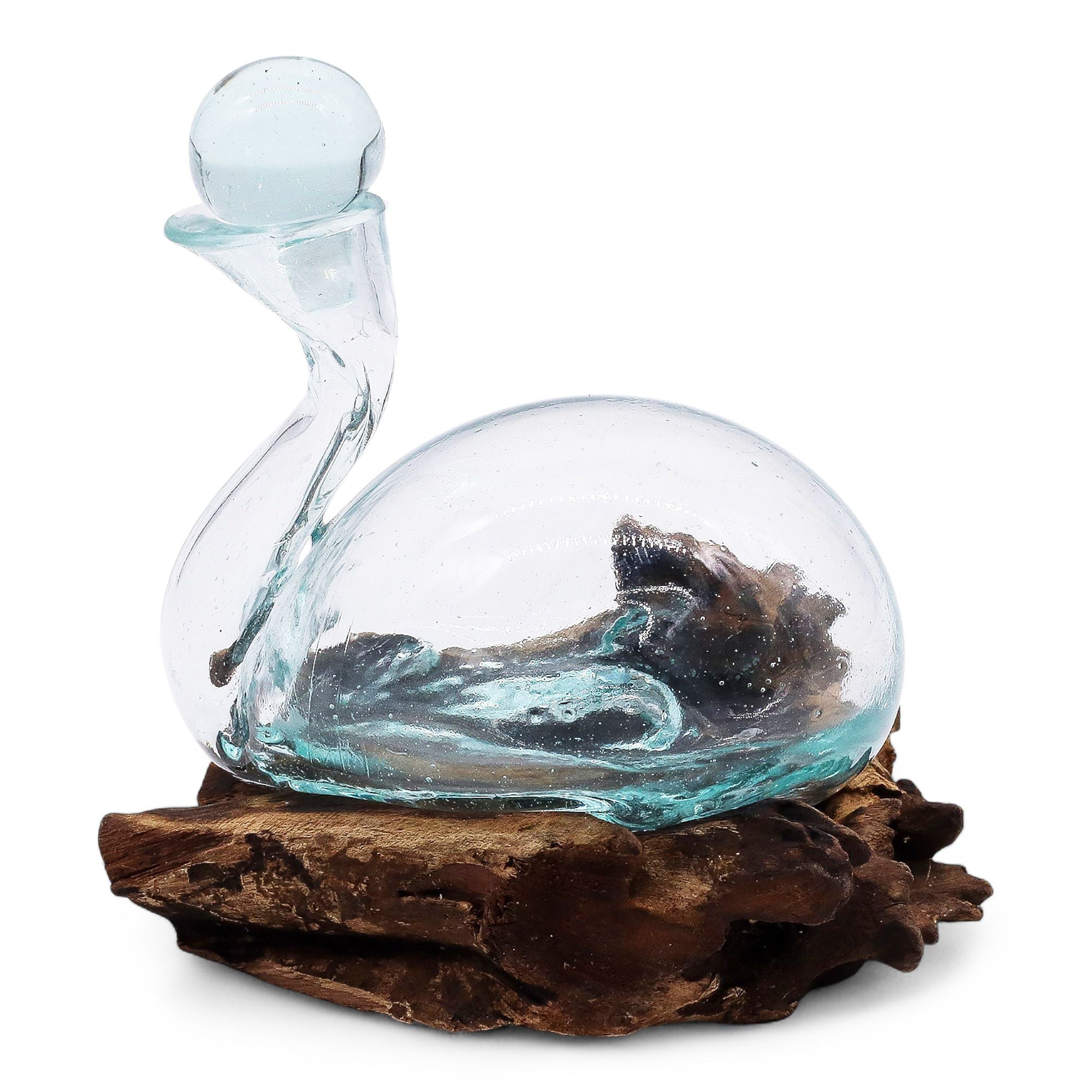 Molten Glass on Wood Duck Decanter with Stopper, 19cm (Hand-Blown Recycled Glass) - Molten Root