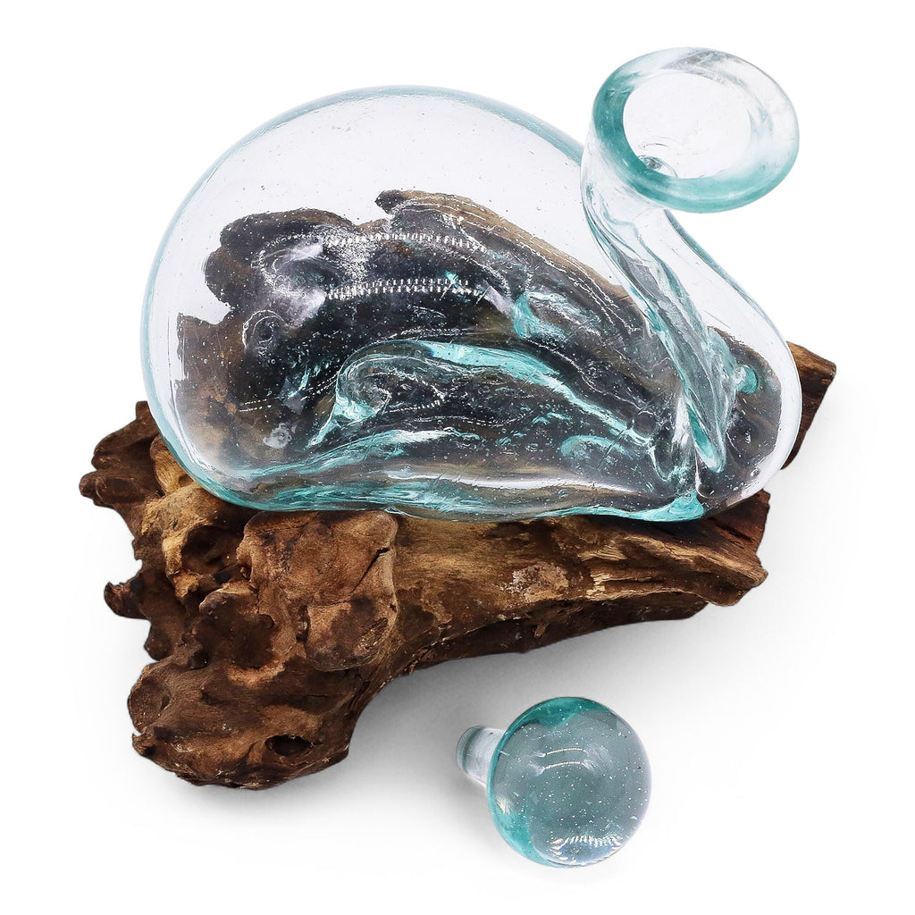 Molten Glass on Wood Duck Decanter with Stopper, 19cm (Hand-Blown Recycled Glass) - Molten Root