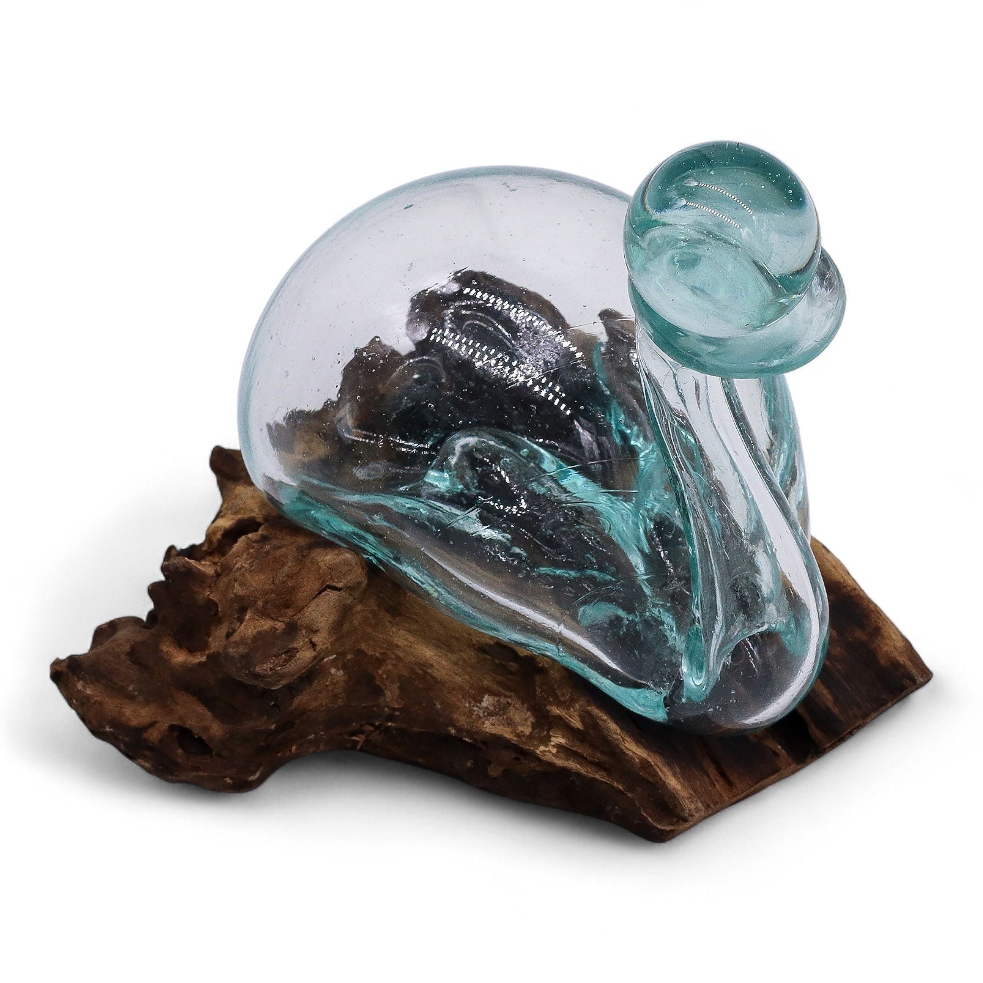 Molten Glass on Wood Duck Decanter with Stopper, 19cm (Hand-Blown Recycled Glass) - Molten Root