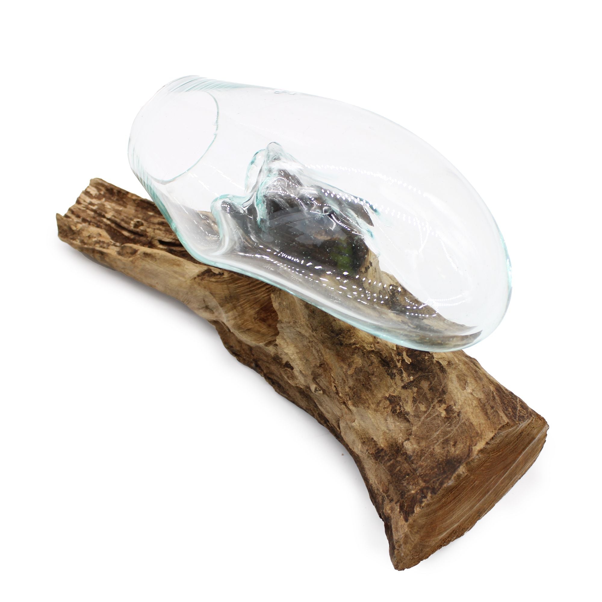 Molten Glass on Wood Hanging Bowl (Hand-Blown Recycled Glass) - Molten Root