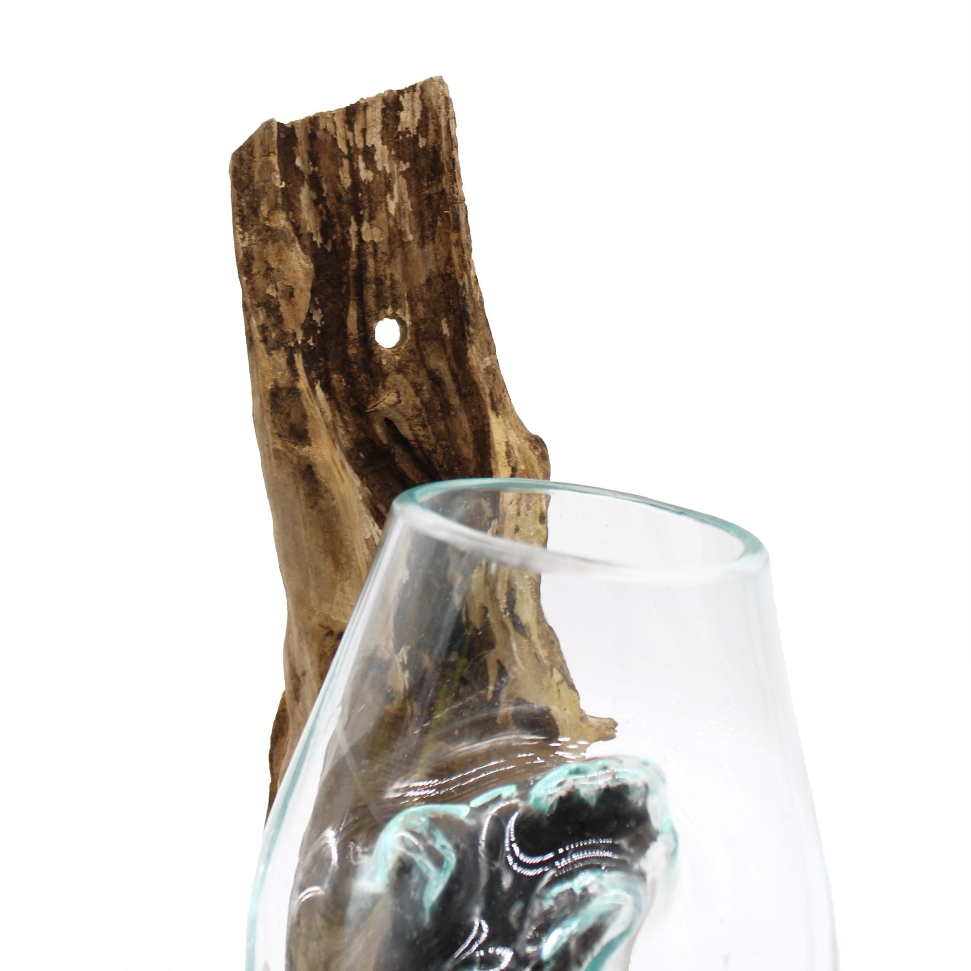Molten Glass on Wood Hanging Bowl (Hand-Blown Recycled Glass) - Molten Root