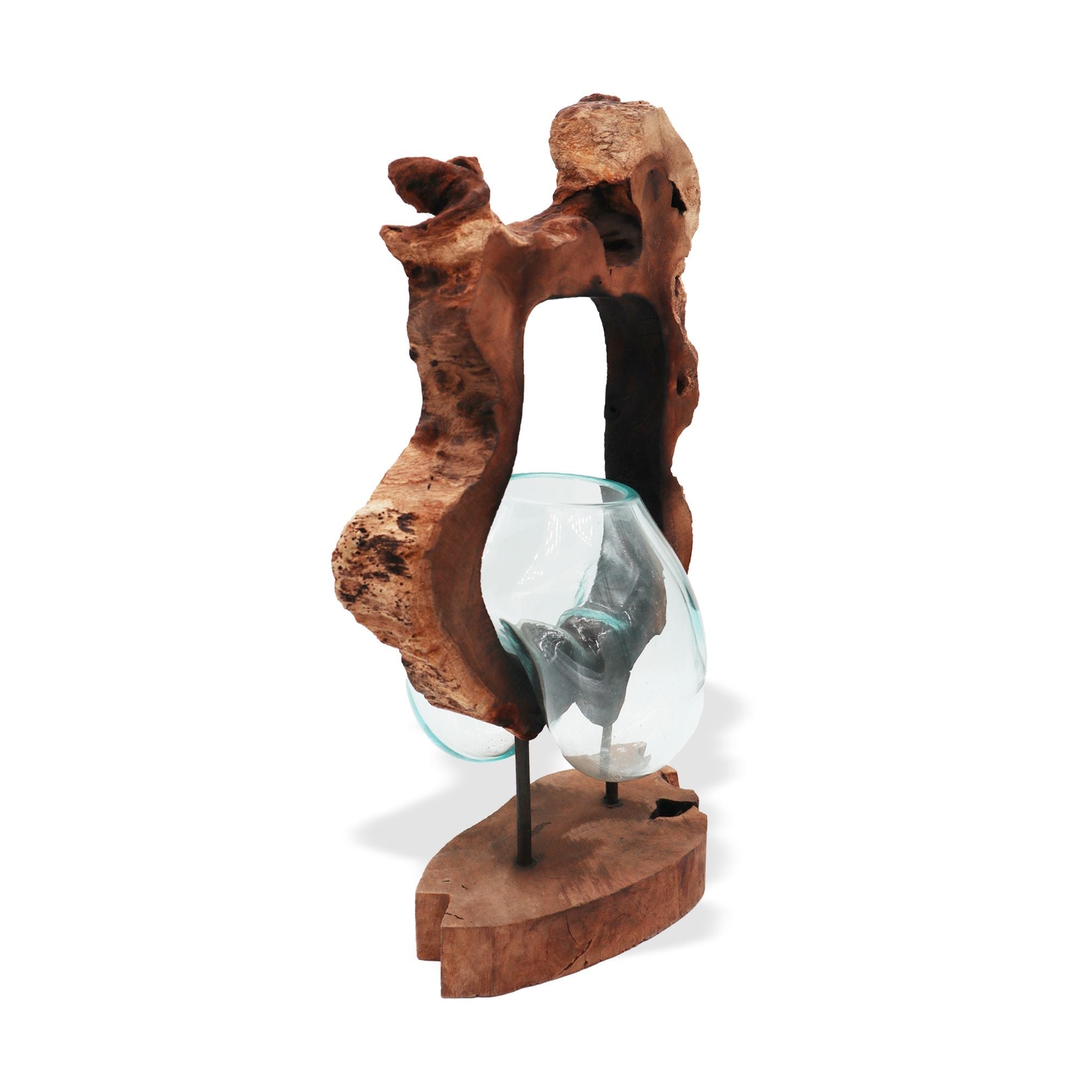 Molten Glass on Wood Hanging Vase (Hand-Blown Recycled Glass) - Molten Root