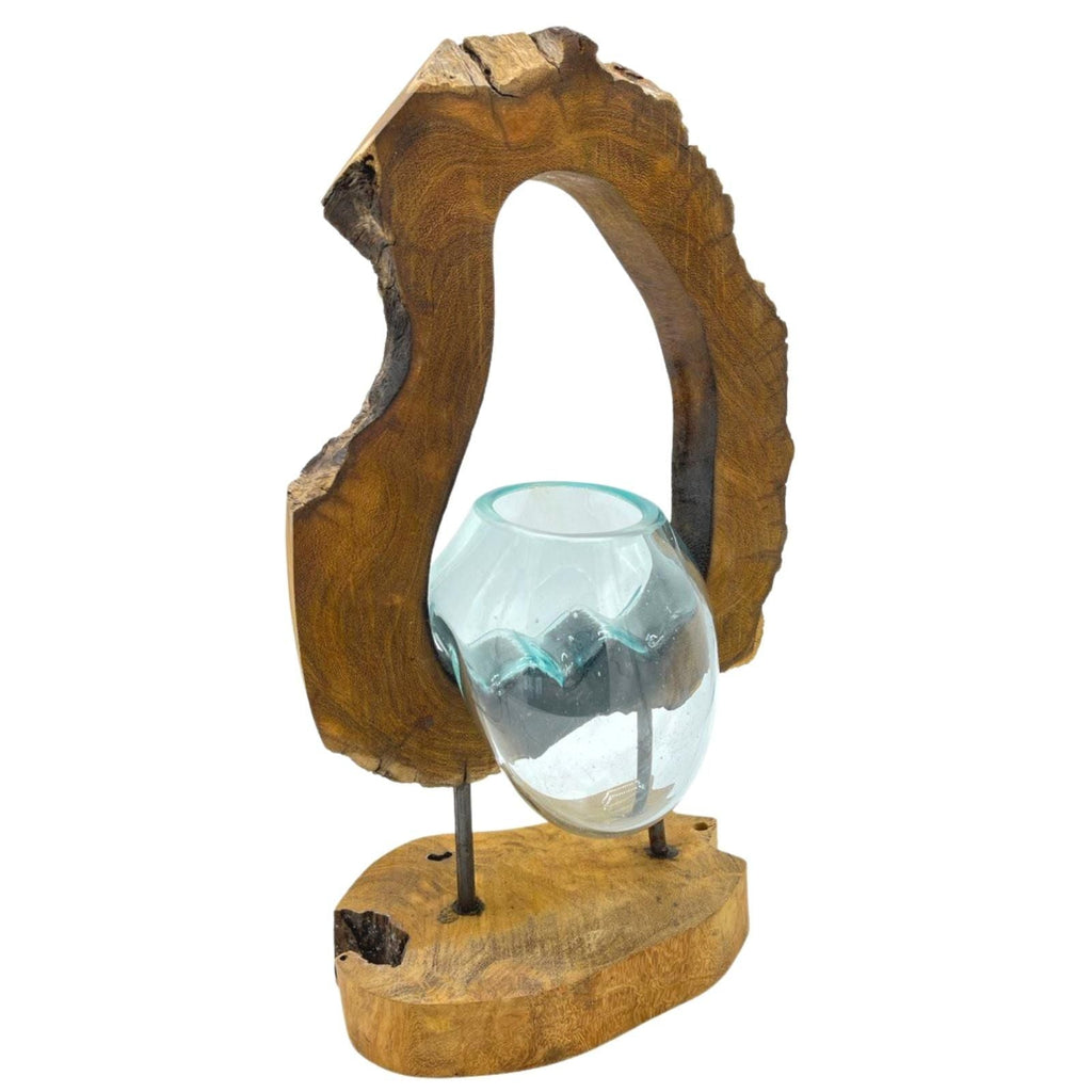 Molten Glass on Wood Hanging Vase (Hand-Blown Recycled Glass) - Molten Root