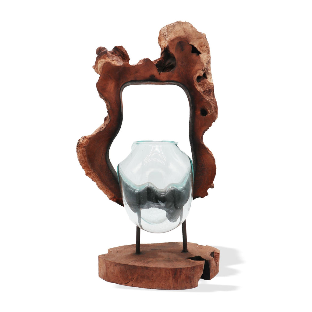 Molten Glass on Wood Hanging Vase (Hand-Blown Recycled Glass) - Molten Root