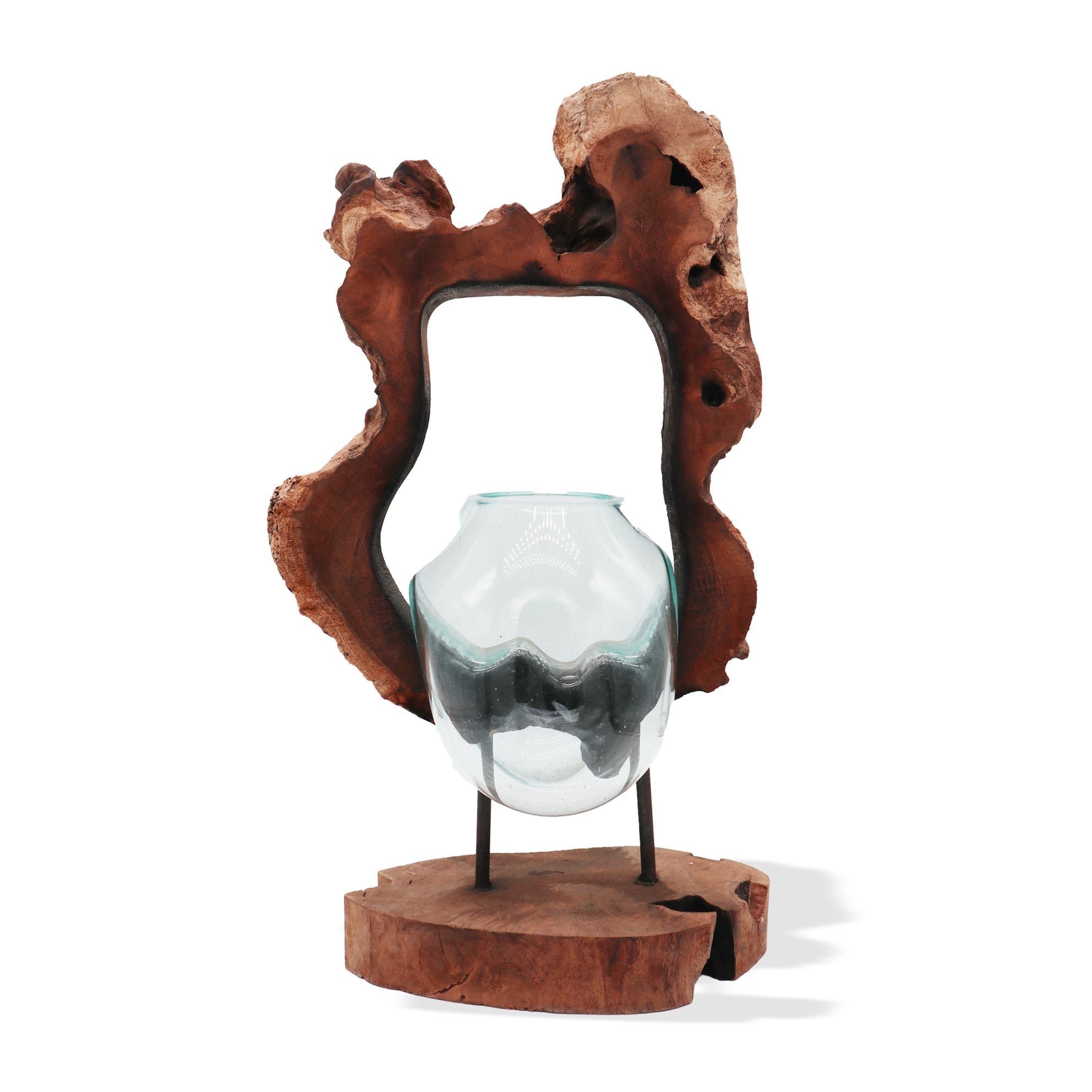 Molten Glass on Wood Hanging Vase (Hand-Blown Recycled Glass) - Molten Root