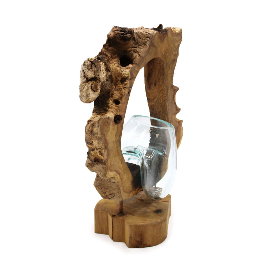 Molten Glass on Wood Hanging Vase (Hand-Blown Recycled Glass) - Molten Root