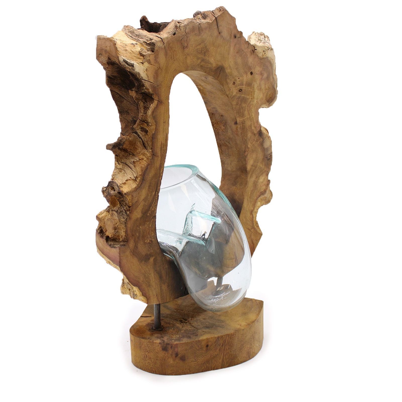 Molten Glass on Wood Hanging Vase (Hand-Blown Recycled Glass) - Molten Root