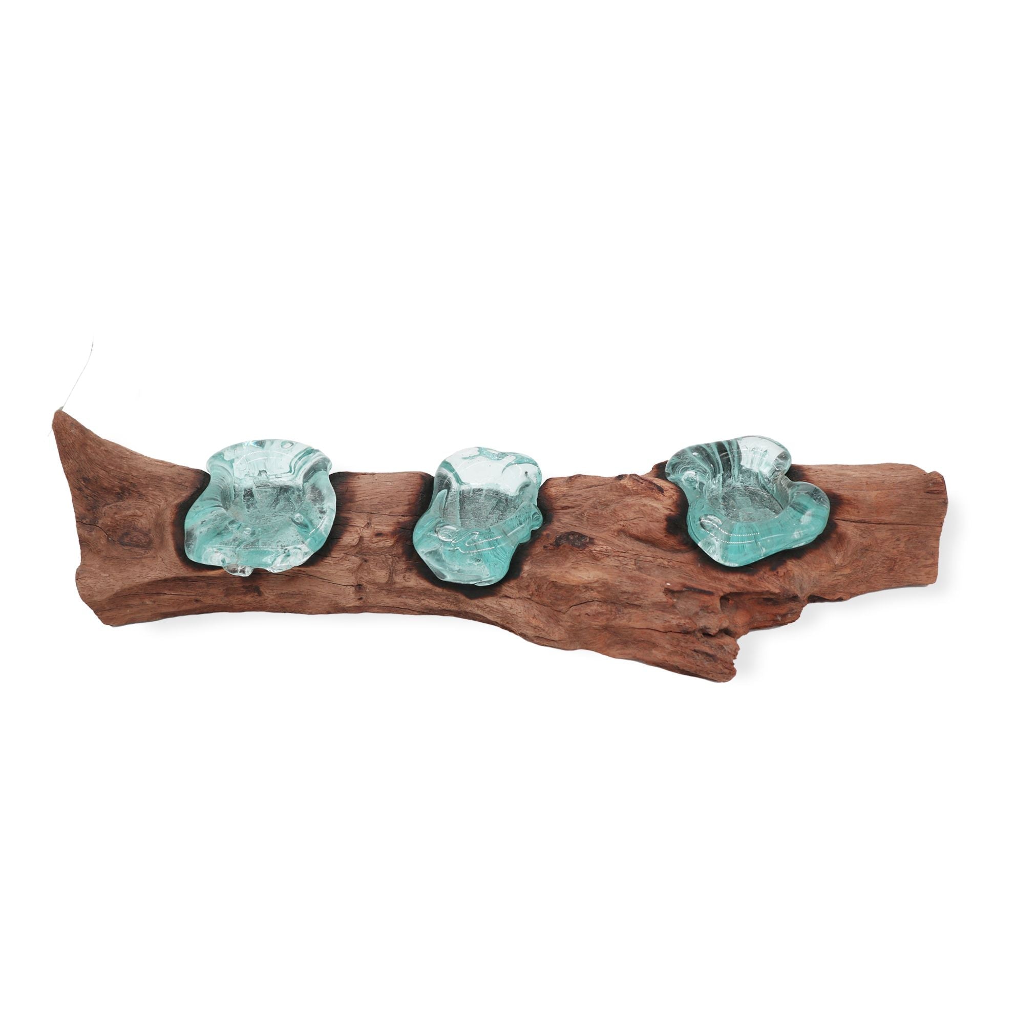 Molten Glass on Wood Triple Candle Holder (Hand-Blown Recycled Glass) - Molten Root