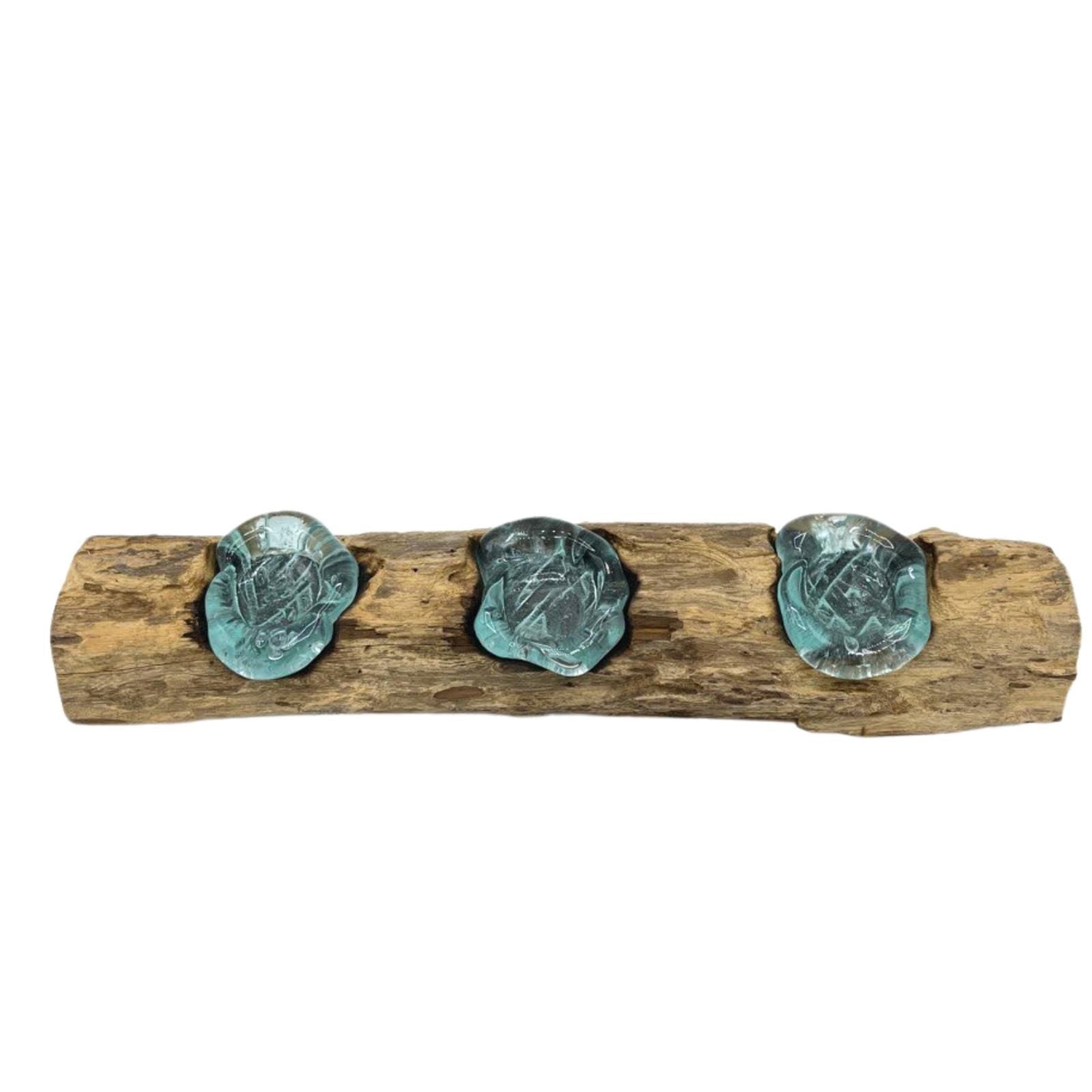 Molten Glass on Wood Triple Candle Holder (Hand-Blown Recycled Glass) - Molten Root