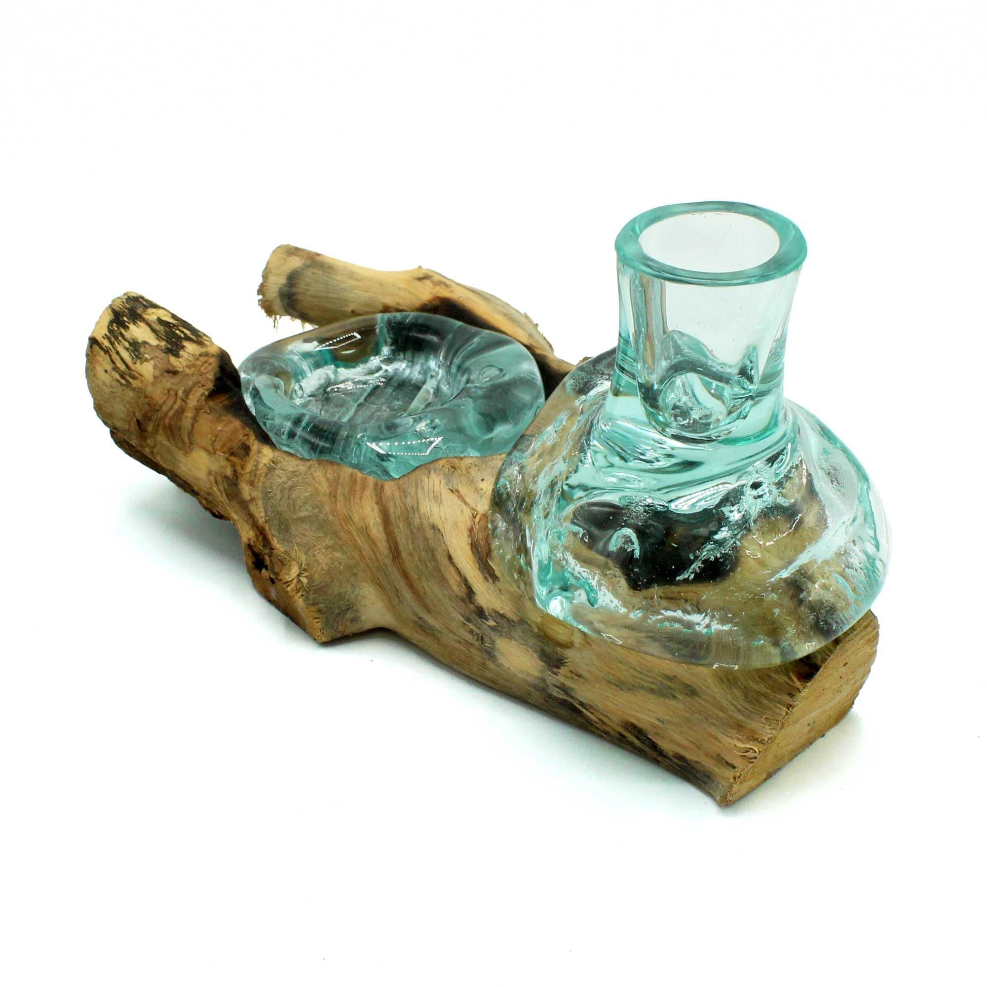 Molten Glass on Wood Vase and Tealight Holder, Small (Recycled Glass) - Molten Root
