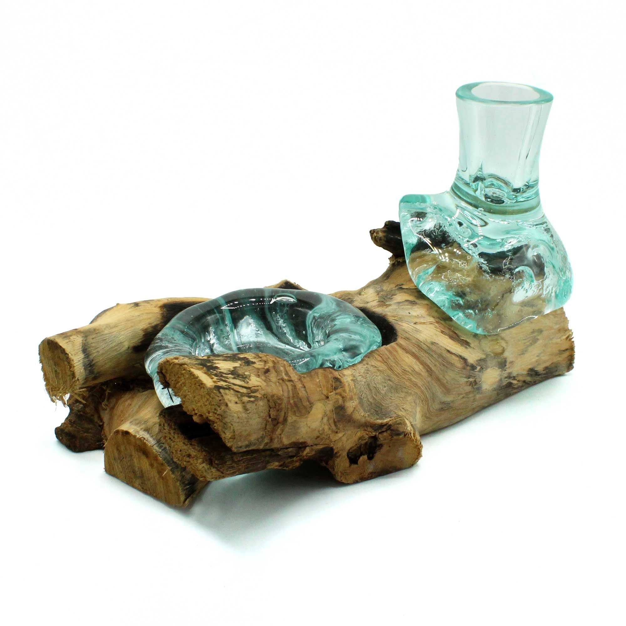 Molten Glass on Wood Vase and Tealight Holder, Small (Recycled Glass) - Molten Root
