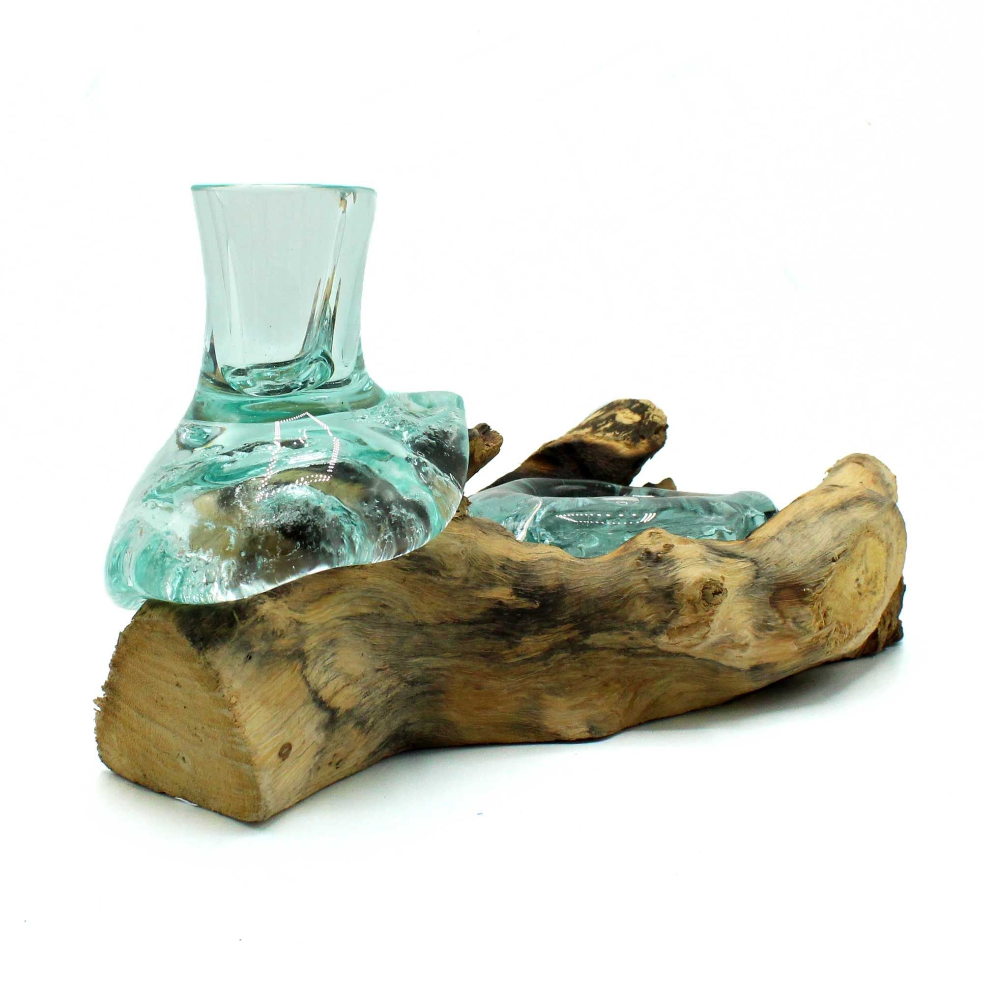 Molten Glass on Wood Vase and Tealight Holder, Small (Recycled Glass) - Molten Root