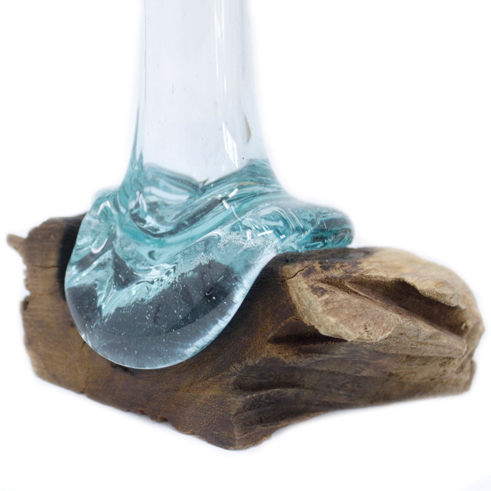 Molten Glass on Wood Vase (Hand-Blown Recycled Glass) - Molten Root