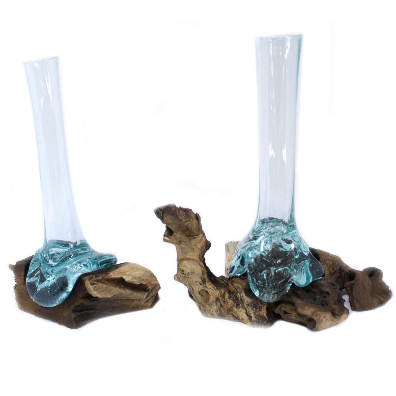 Molten Glass on Wood Vase (Hand-Blown Recycled Glass) - Molten Root