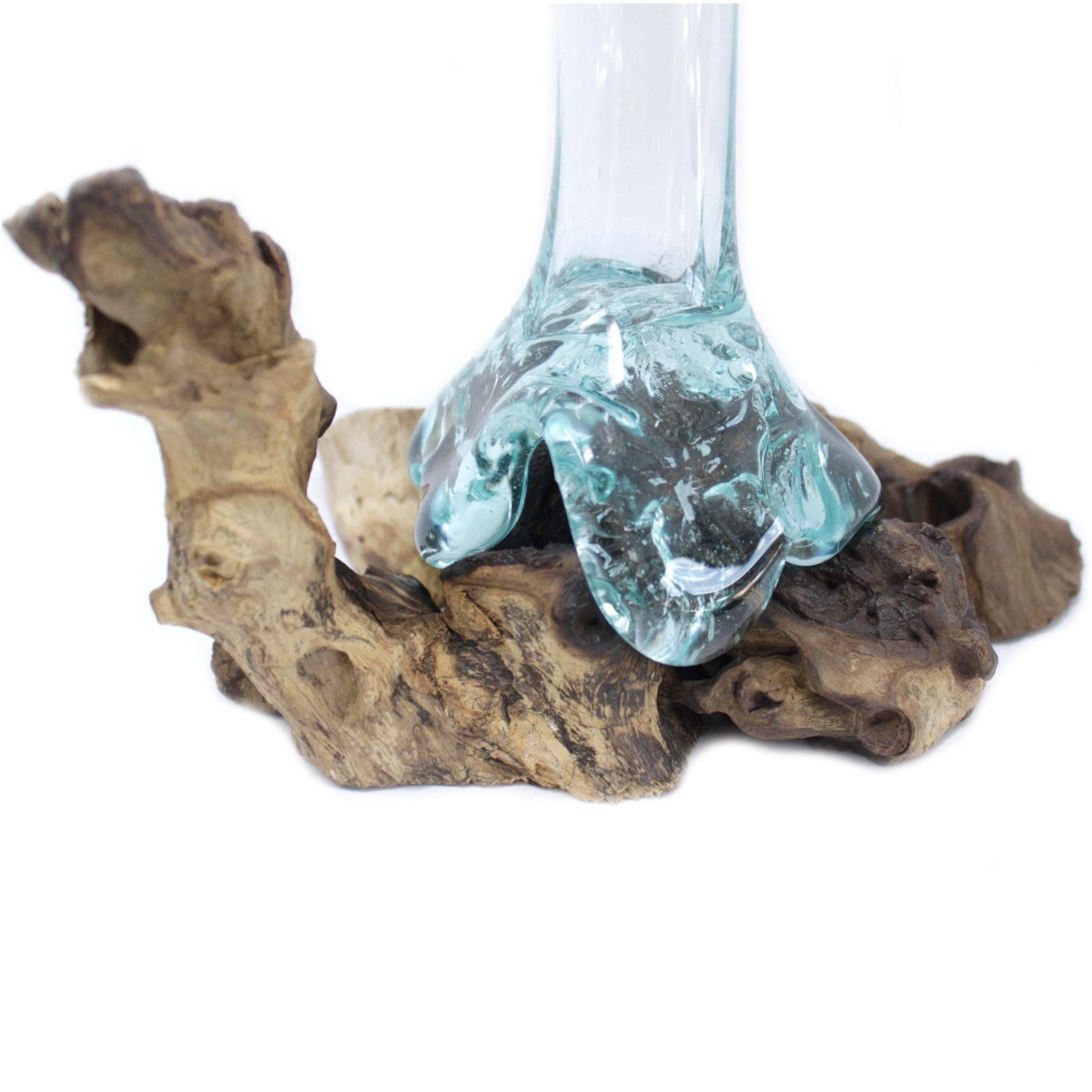 Molten Glass on Wood Vase (Hand-Blown Recycled Glass) - Molten Root