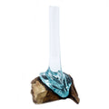 Molten Glass on Wood Vase (Hand-Blown Recycled Glass) - Molten Root