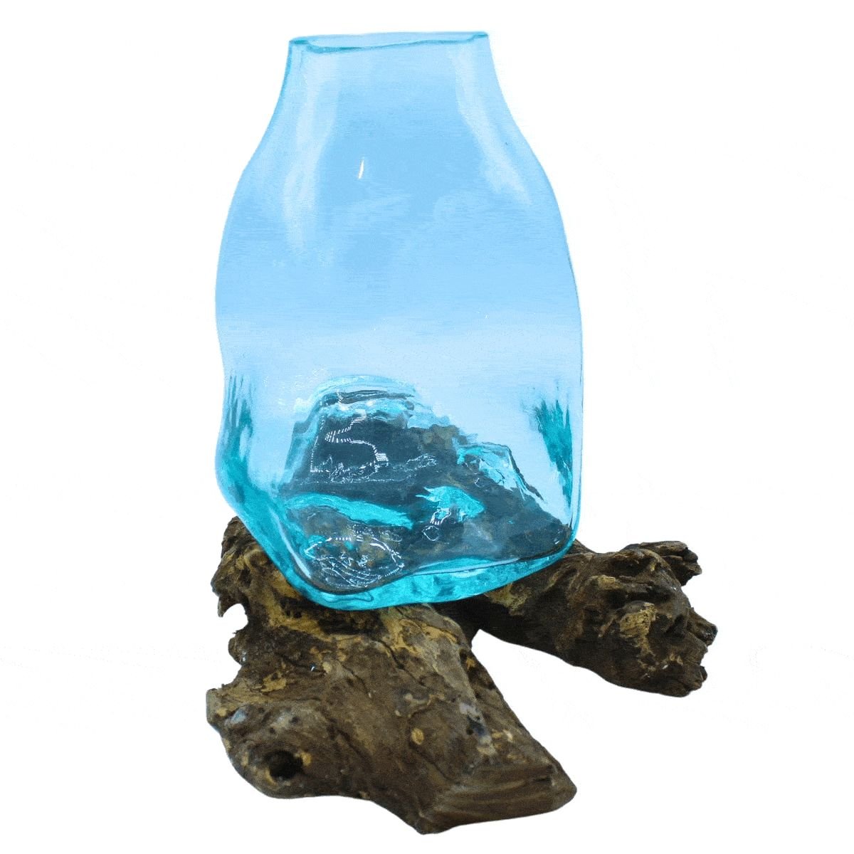 Molten Glass on Wood Vase, Large (Hand-Blown Recycled Glass Terrarium) - Molten Root