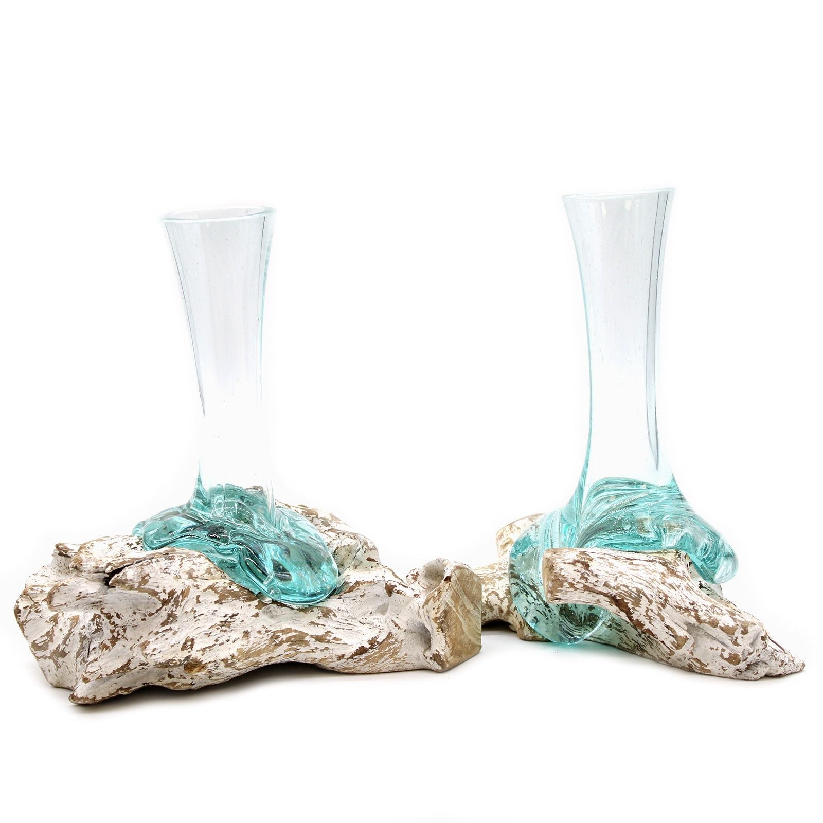 Molten Glass on Wood Vase, Medium (Hand-Blown Recycled Glass) - Molten Root