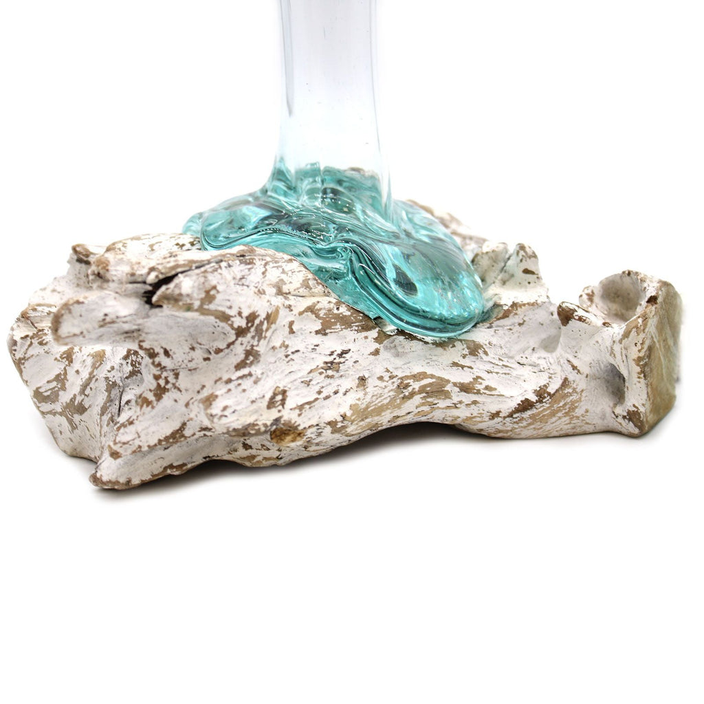 Molten Glass on Wood Vase, Medium (Hand-Blown Recycled Glass) - Molten Root