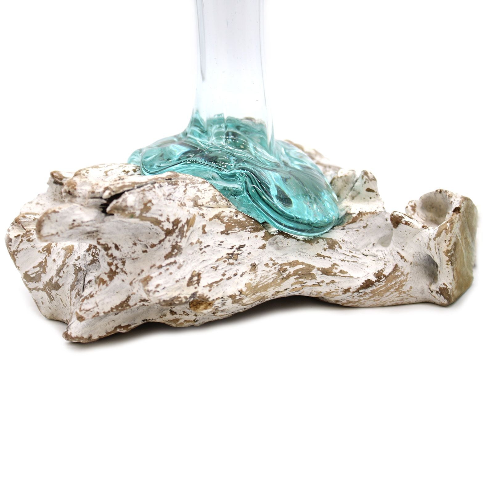 Molten Glass on Wood Vase, Medium (Hand-Blown Recycled Glass) - Molten Root