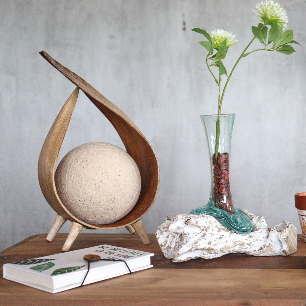 Molten Glass on Wood Vase, Medium (Hand-Blown Recycled Glass) - Molten Root