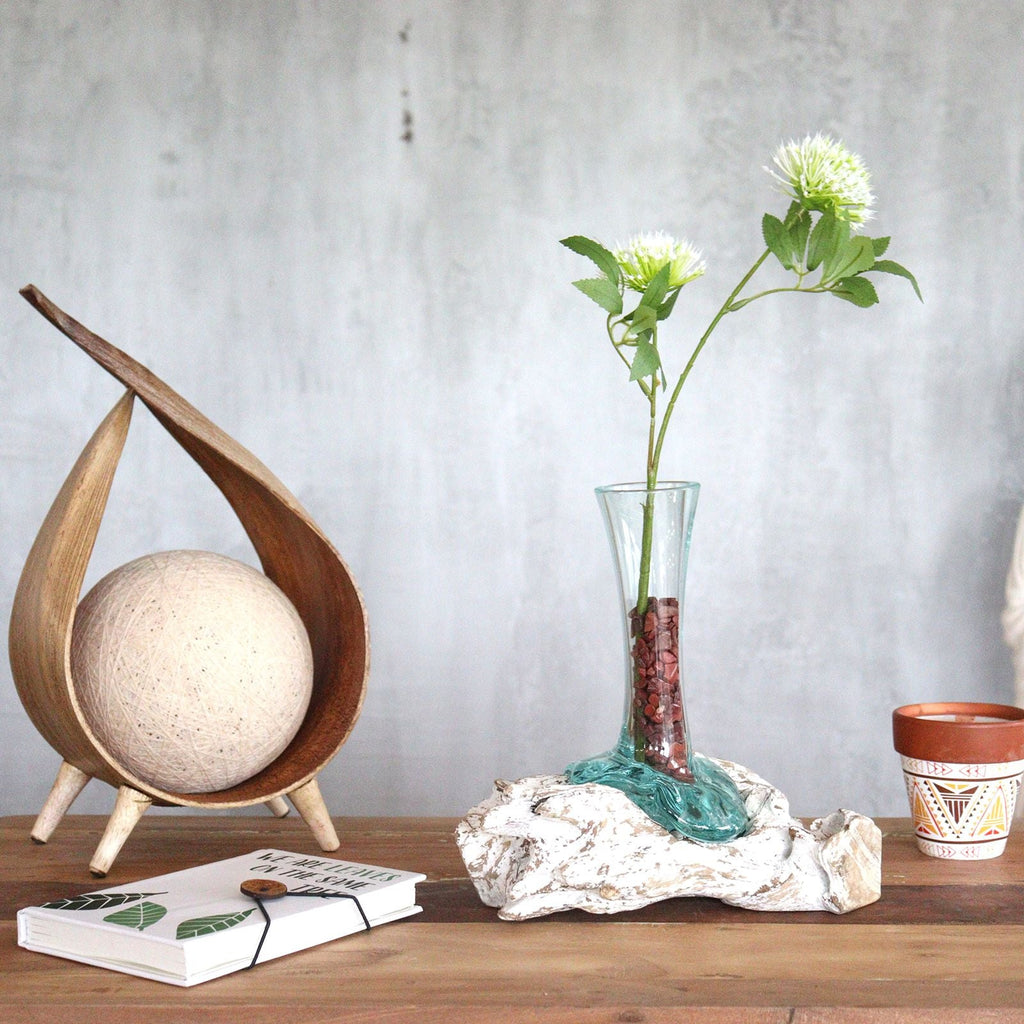 Molten Glass on Wood Vase, Small (Hand-Blown Recycled Glass) - Molten Root