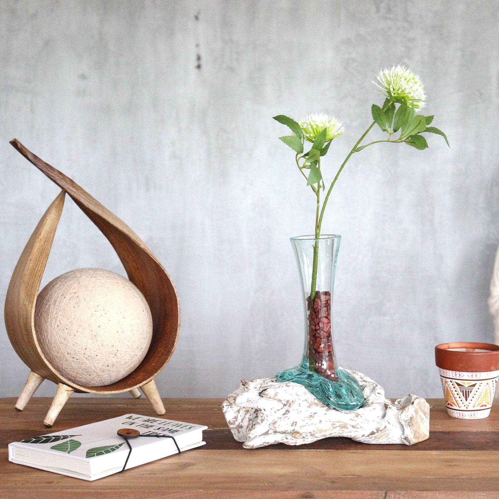 Molten Glass on Wood Vase, Small (Hand-Blown Recycled Glass) - Molten Root
