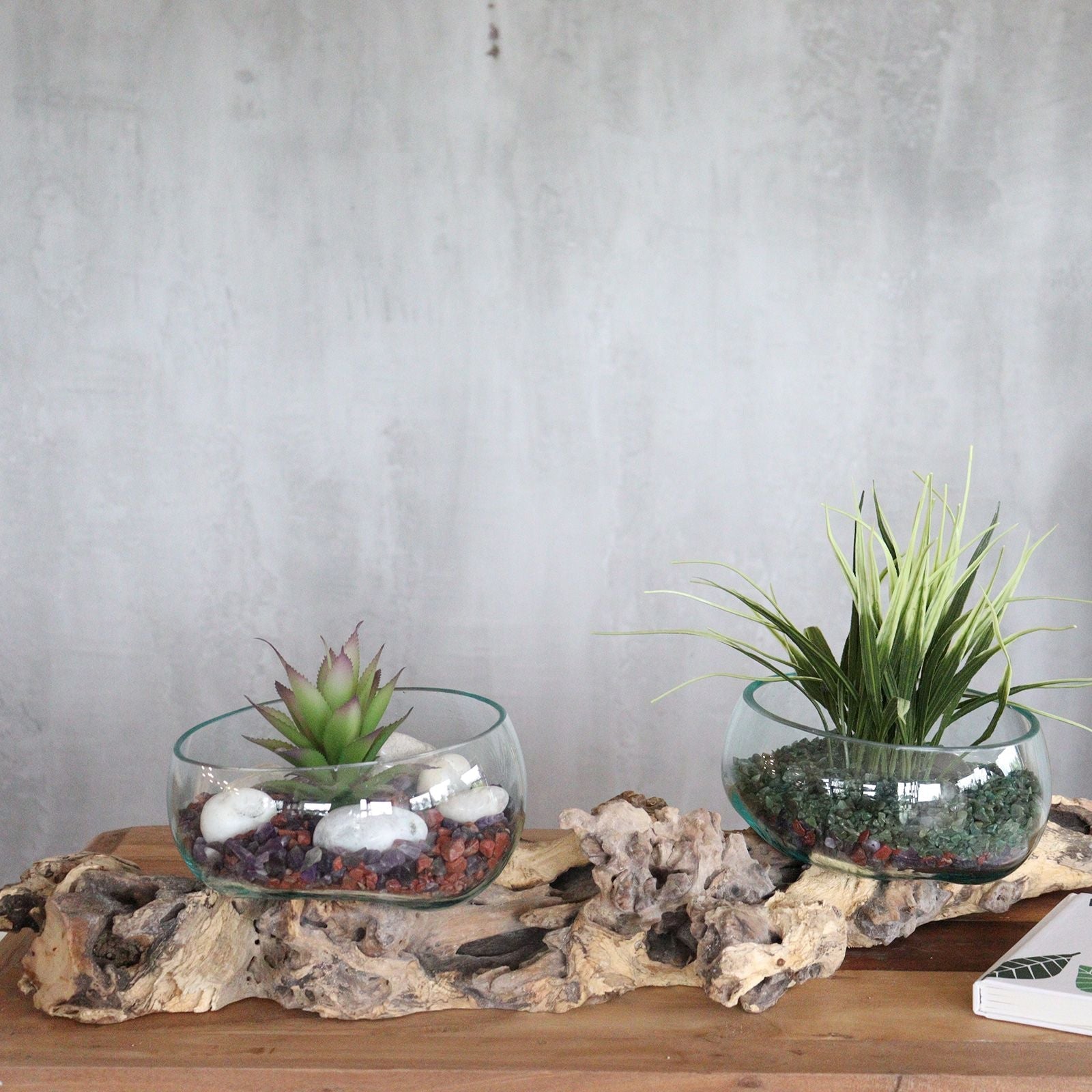 Molten Glass on Wood Vase, XL Double Stand 70cm (Hand-Blown Recycled Glass) - Molten Root