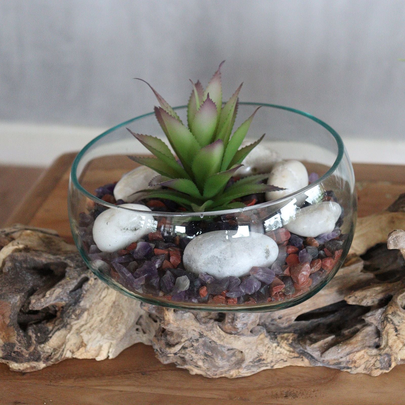 Molten Glass on Wood Vase, XL Double Stand 70cm (Hand-Blown Recycled Glass) - Molten Root