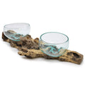 Molten Glass on Wood Vase, XL Double Stand 70cm (Hand-Blown Recycled Glass) - Molten Root