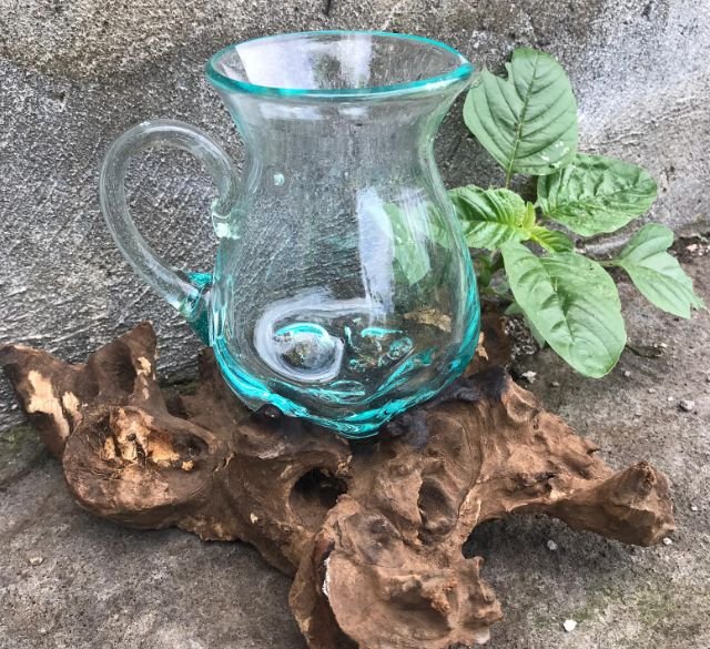 Molten Glass on Wood Water Jug (Hand-Blown Recycled Glass) - Molten Root