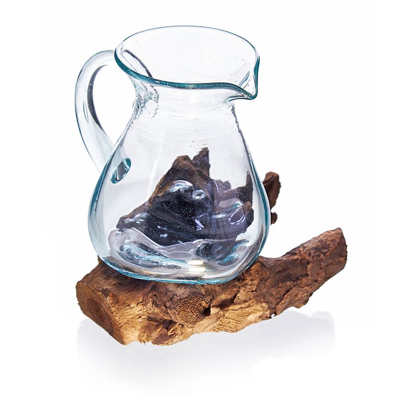 Molten Glass on Wood Water Jug (Hand-Blown Recycled Glass) - Molten Root