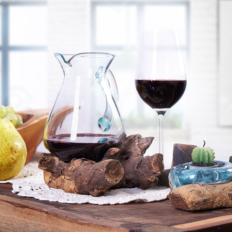 Molten Glass on Wood Water Jug (Hand-Blown Recycled Glass) - Molten Root