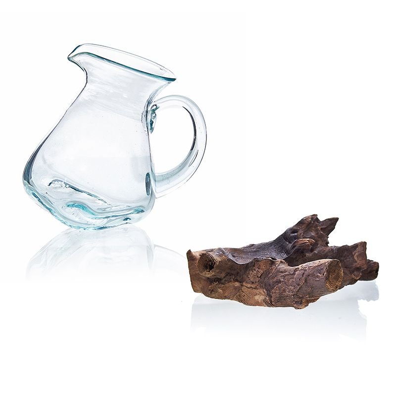 Molten Glass on Wood Water Jug (Hand-Blown Recycled Glass) - Molten Root