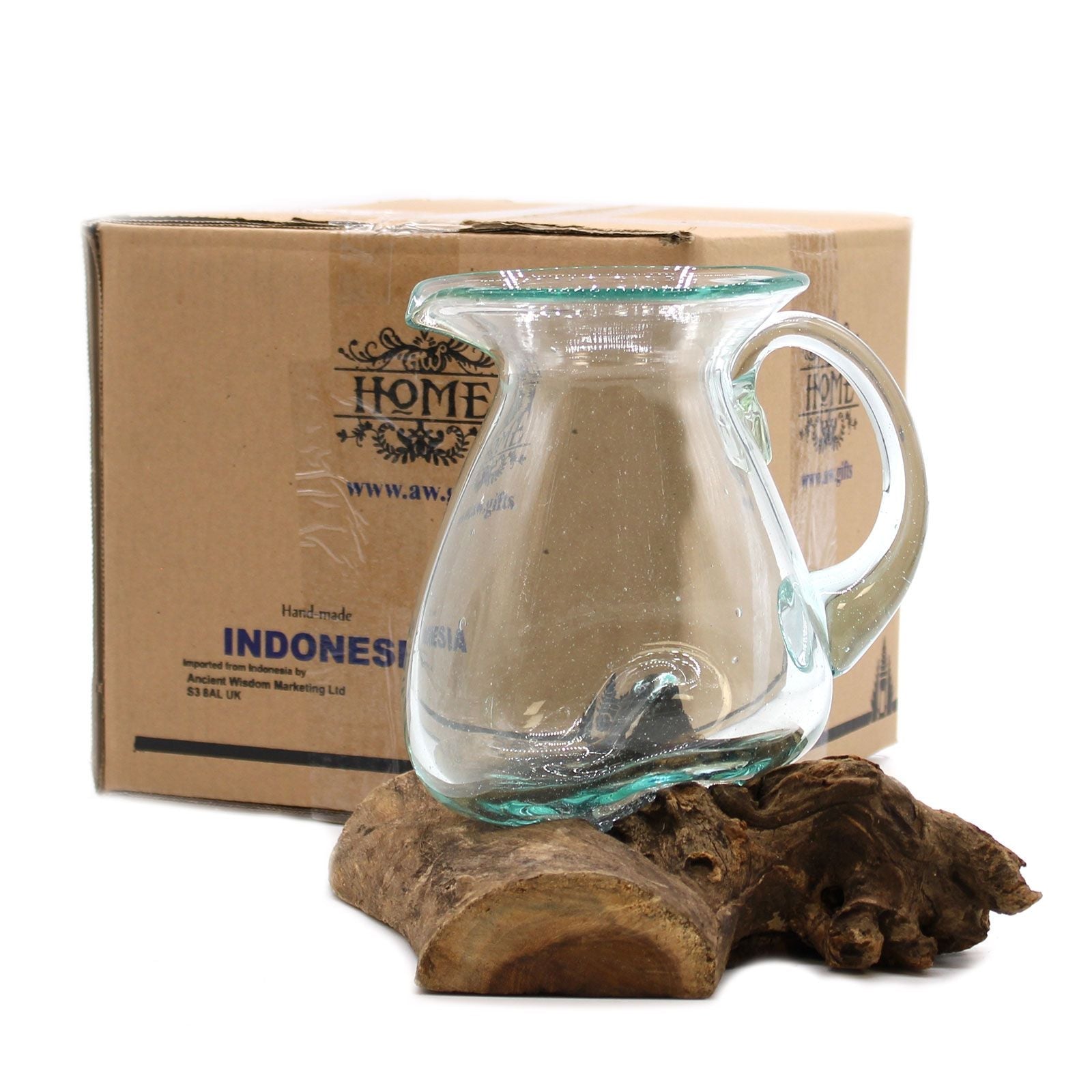 Molten Glass on Wood Water Jug (Hand-Blown Recycled Glass) - Molten Root
