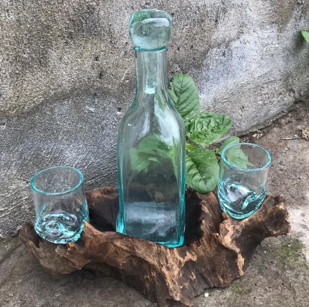 Molten Glass on Wood Whisky Set, Decanter and Glass (Recycled) - Molten Root