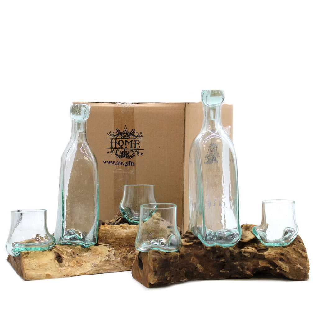 Molten Glass on Wood Whisky Set, Decanter and Glass (Recycled) - Molten Root