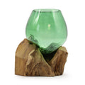 Recycled Beer Bottle Glass Bowl on Wood, Small (Hand-Blown) - Molten Root